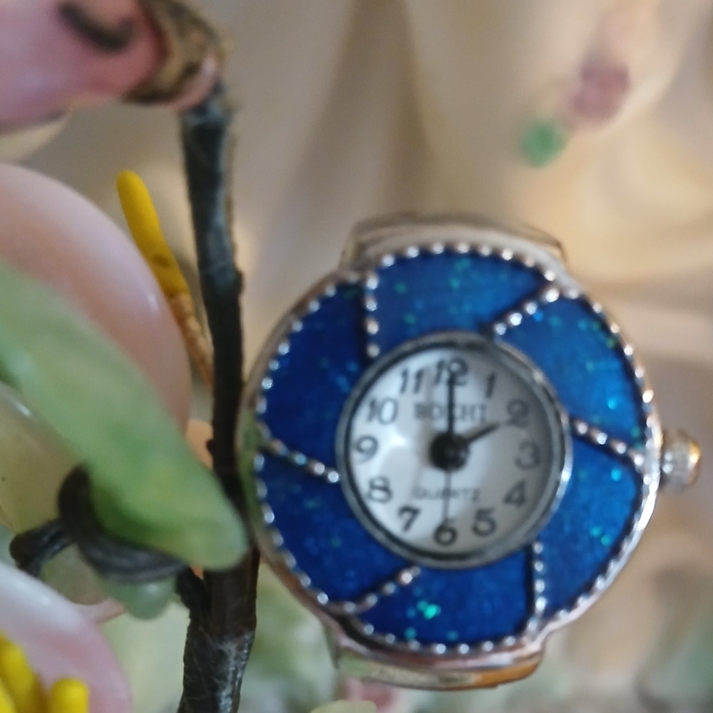 Elegant Blue Women's Ring with Watch Face